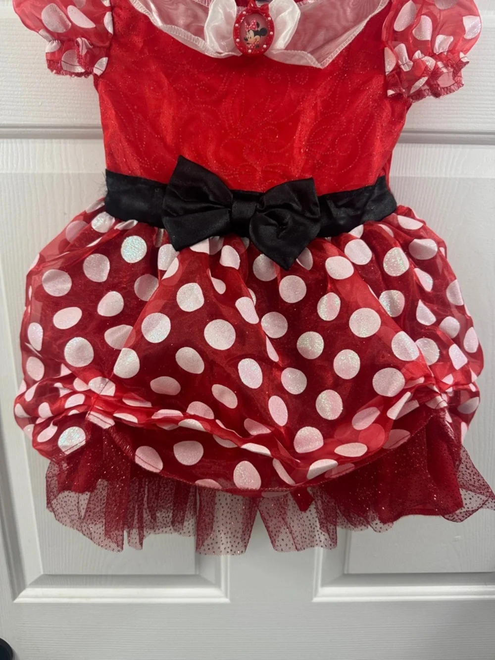 Disney Red and White Polka Dot Minnie Mouse Party Dress with Black Bow - Picture 4 of 5